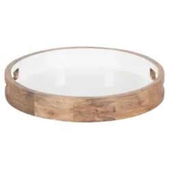Kirkland's Home White Enameled Round Mango Wood Tray- Decorative Trays