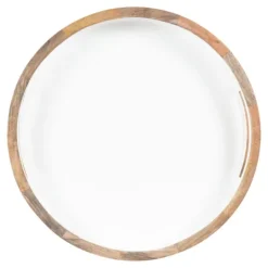 Kirkland's Home White Enameled Round Mango Wood Tray- Decorative Trays