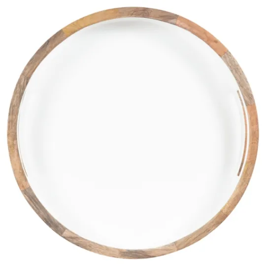 Kirkland's Home White Enameled Round Mango Wood Tray- Decorative Trays