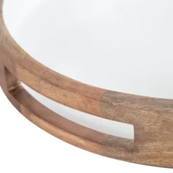 Kirkland's Home White Enameled Round Mango Wood Tray- Decorative Trays