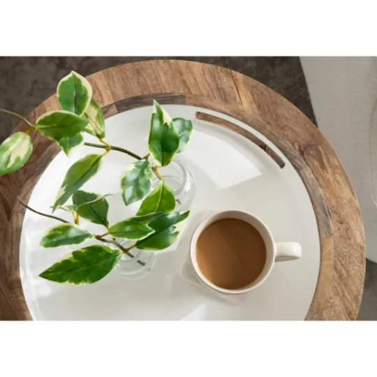 Kirkland's Home White Enameled Round Mango Wood Tray- Decorative Trays