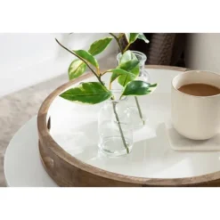 Kirkland's Home White Enameled Round Mango Wood Tray- Decorative Trays