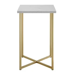 Kirkland's Home White Faux Marble And Gold X-Base Accent Table- Accent & End Tables