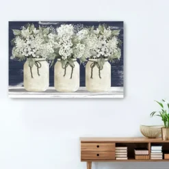 Kirkland's Home White Floral Trio Giclee Canvas Art Print- Canvas Art