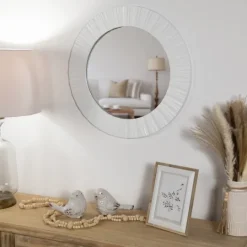 Kirkland's Home White Fluted Contemporary Wall Mirror- Decorative Mirrors