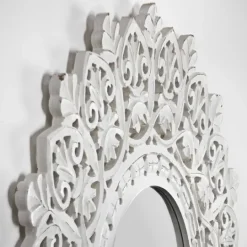 Kirkland's Home White Handcarved Mandala Circle Wall Mirror- Decorative Mirrors