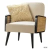 Kirkland's Home White Linen And Rattan Accent Chair- Accent Chairs