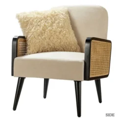 Kirkland's Home White Linen And Rattan Accent Chair- Accent Chairs