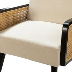 Kirkland's Home White Linen And Rattan Accent Chair- Accent Chairs