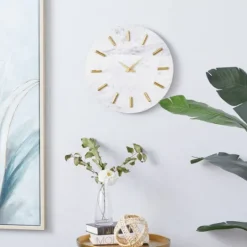 Kirkland's Home White Marble And Gold Accent Wall Clock, 15 In.- Clocks