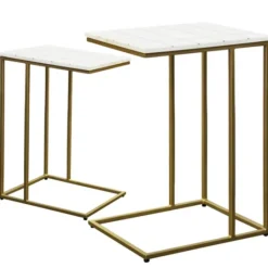 Kirkland's Home White Marble And Gold Grid Accent Tables, Set Of 2- Accent & End Tables