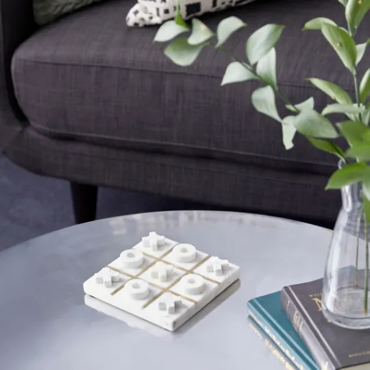 Kirkland's Home White Marble And Gold Tic Tac Toe Board- Decorative Accents