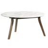 Kirkland's Home White Marble And Wood Round Coffee Table- Coffee Tables