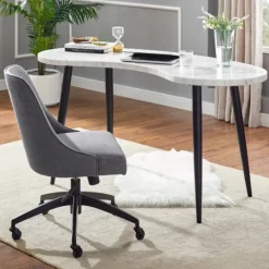 Kirkland's Home White Marble Kidney Shaped Desk- Office Furniture