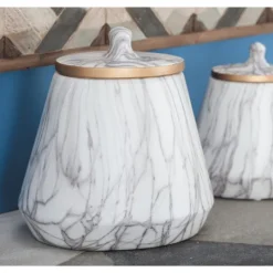 Kirkland's Home White Marble Oval Jar- Decorative Bowls & Jars