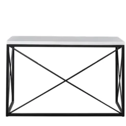 Kirkland's Home White Marble Top Sabin Metal Base Sofa Table- Console Tables
