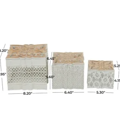 Kirkland's Home White Metal And Carved Wood Boxes, Set Of 3- Baskets & Boxes