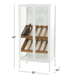 Kirkland's Home White Metal And Natural Wood 2-Door Bar Cabinet- Kitchen Islands & Bar Carts