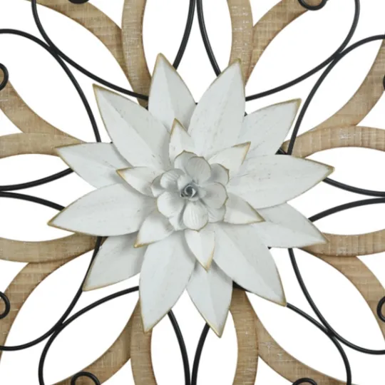 Kirkland's Home White Metal And Wood Floral Round Wall Plaque- Wall Plaques