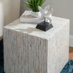 Kirkland's Home White Mother Of Pearl Striped Side Table- Accent & End Tables