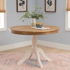 Kirkland's Home White Natural Top Pedestal Dining Table- Dining Tables