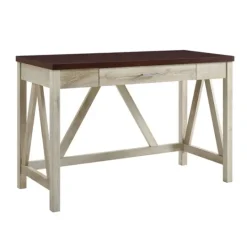 Kirkland's Home White Oak Farmhouse A-Frame Desk With Brown Top- Office Furniture