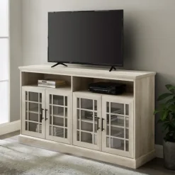 Kirkland's Home White Oak Glass Door Tv Stand, 58 In.- Tv Stands & Media Consoles