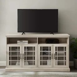 Kirkland's Home White Oak Glass Door Tv Stand, 58 In.- Tv Stands & Media Consoles