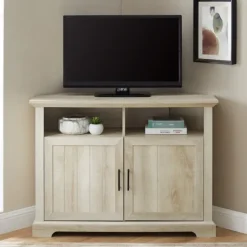 Kirkland's Home White Oak Grooved Door Corner Tv Stand- Tv Stands & Media Consoles