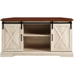 Kirkland's Home White Oak Sliding Barn Doors Corner Tv Stand- Tv Stands & Media Consoles