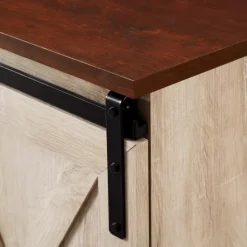 Kirkland's Home White Oak Sliding Barn Doors Corner Tv Stand- Tv Stands & Media Consoles