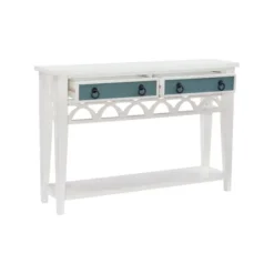 Kirkland's Home White Or Teal Paneled Fretwork Console Table- Console Tables