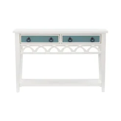 Kirkland's Home White Or Teal Paneled Fretwork Console Table- Console Tables