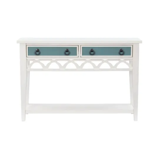 Kirkland's Home White Or Teal Paneled Fretwork Console Table- Console Tables