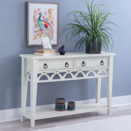 Kirkland's Home White Or Teal Paneled Fretwork Console Table- Console Tables