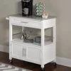 Kirkland's Home White Parker Granite Top Rolling Kitchen Cart- Kitchen Islands & Bar Carts