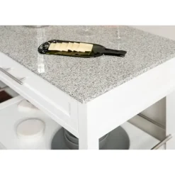 Kirkland's Home White Parker Granite Top Rolling Kitchen Cart- Kitchen Islands & Bar Carts
