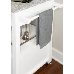 Kirkland's Home White Parker Granite Top Rolling Kitchen Cart- Kitchen Islands & Bar Carts