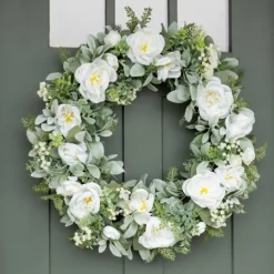 Kirkland's Home White Peony And Greenery Wreath- Wreaths