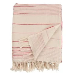 Kirkland's Home White Pink Striped Fringe Throw Blanket- Blankets & Throws