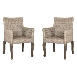 Kirkland's Home White Rattan Curved Legs Dining Chairs, Set Of 2- Dining Chairs