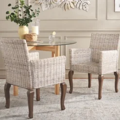 Kirkland's Home White Rattan Curved Legs Dining Chairs, Set Of 2- Dining Chairs
