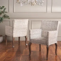 Kirkland's Home White Rattan Curved Legs Dining Chairs, Set Of 2- Dining Chairs