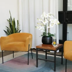 Kirkland's Home White Real Touch Orchid Arrangement In Black Pot- Arrangements & Greenery