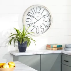 Kirkland's Home White Rustic Farmhouse Distressed Wall Clock- Clocks