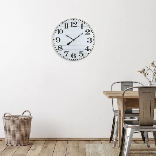 Kirkland's Home White Rustic Wood Plank Wall Clock- Clocks