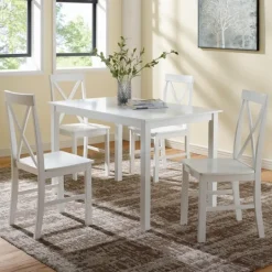 Kirkland's Home White Solid Wood 5-Pc. Dining Set- Dining Sets