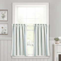 Kirkland's Home White Stripe Cafe Curtain Panel Set, 36 In.- Curtains & Drapes