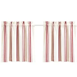 Kirkland's Home White Stripe Cafe Curtain Panel Set, 24 In.- Curtains & Drapes
