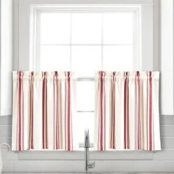 Kirkland's Home White Stripe Cafe Curtain Panel Set, 24 In.- Curtains & Drapes